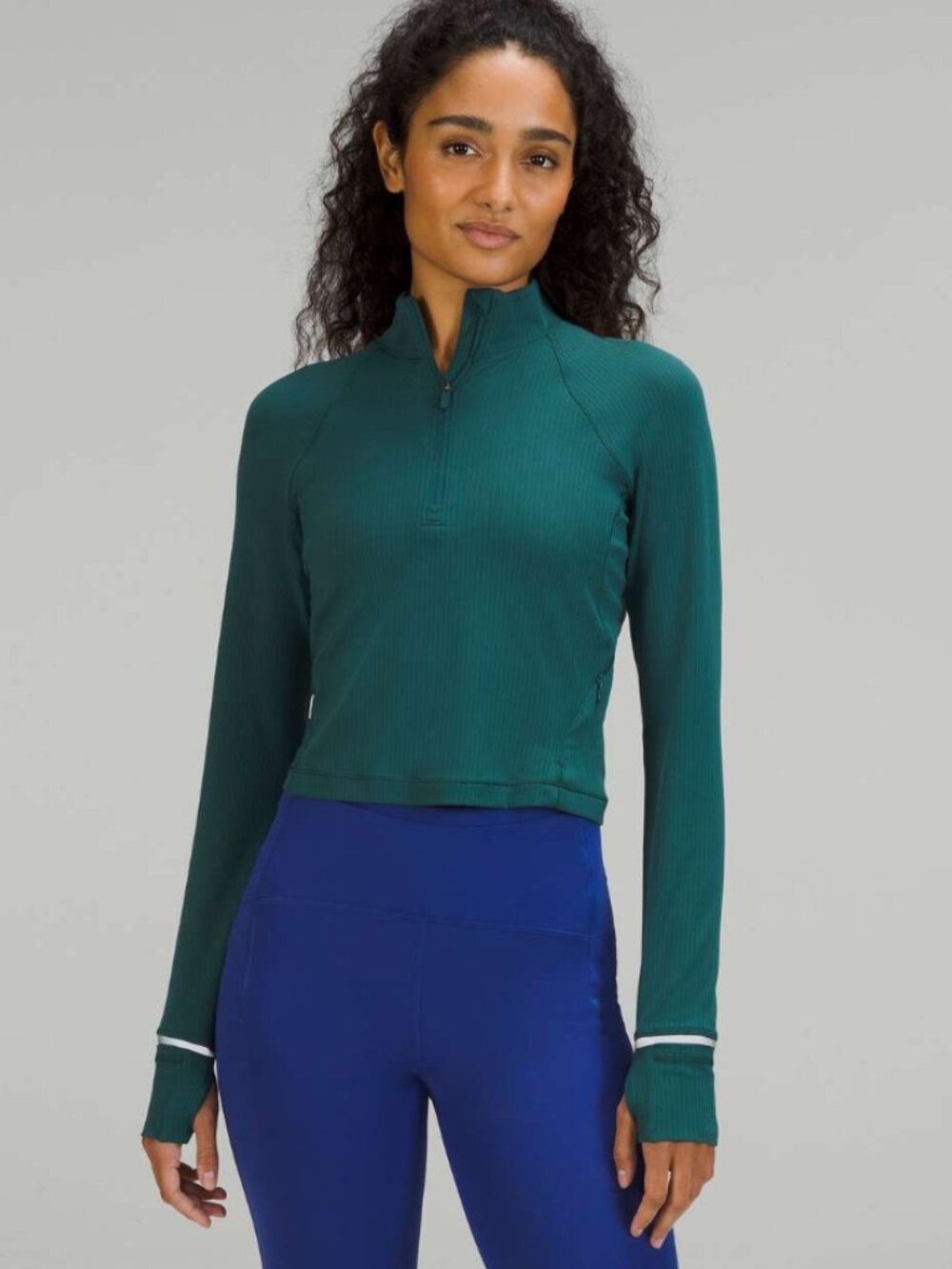 Lululemon Its Rulu Run Cropped Half Zip Long Sleeve Top in Green Jasper 8 $118